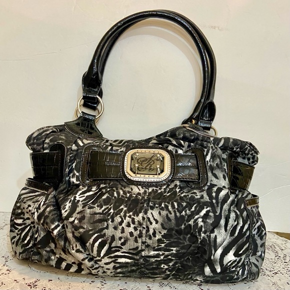 Sienna Ricchi (SR) Black- Gray Zebra Handbag 13.5in L x 10.5in H, x 4.5in W - Picture 7 of 12